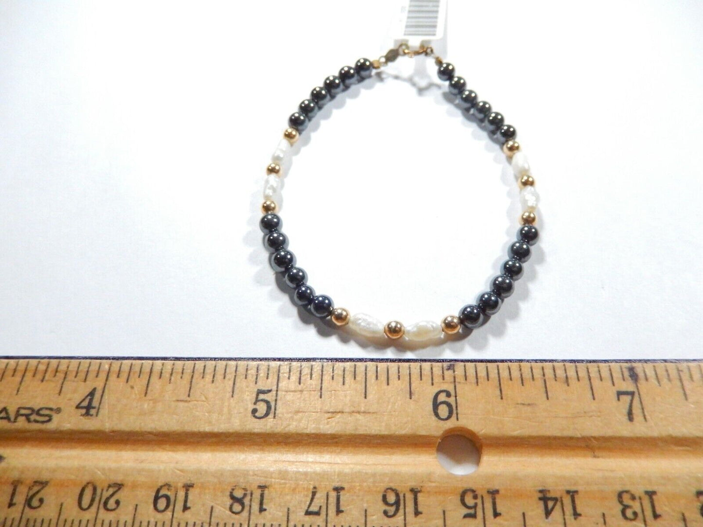 14 KT. Yellow Gold Clasp with 14KT Beads & Rice Pearl & Hematite Bracelet 7”