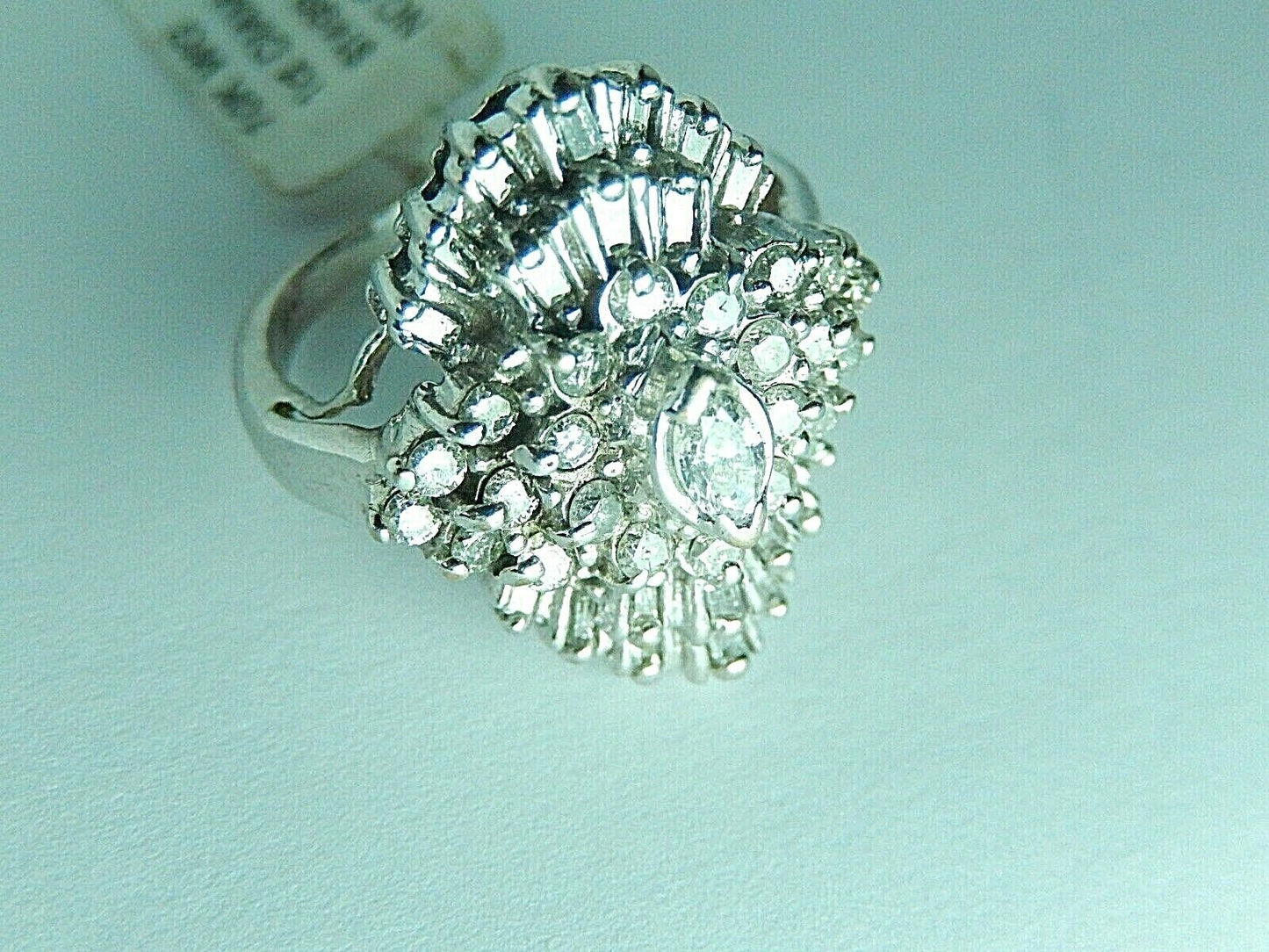 *VINTAGE* Stunning 1 ct  Natural Diamond Cluster  Ring in 10K White Gold Sz 6.5