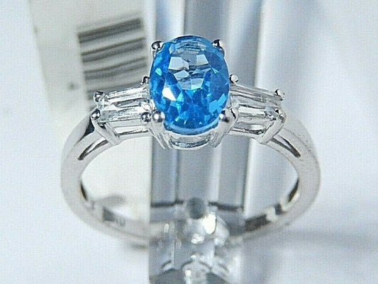 10K WHITE GOLD  LONDON BLUE & WHITE TOPAZ RING SIZE 7.25