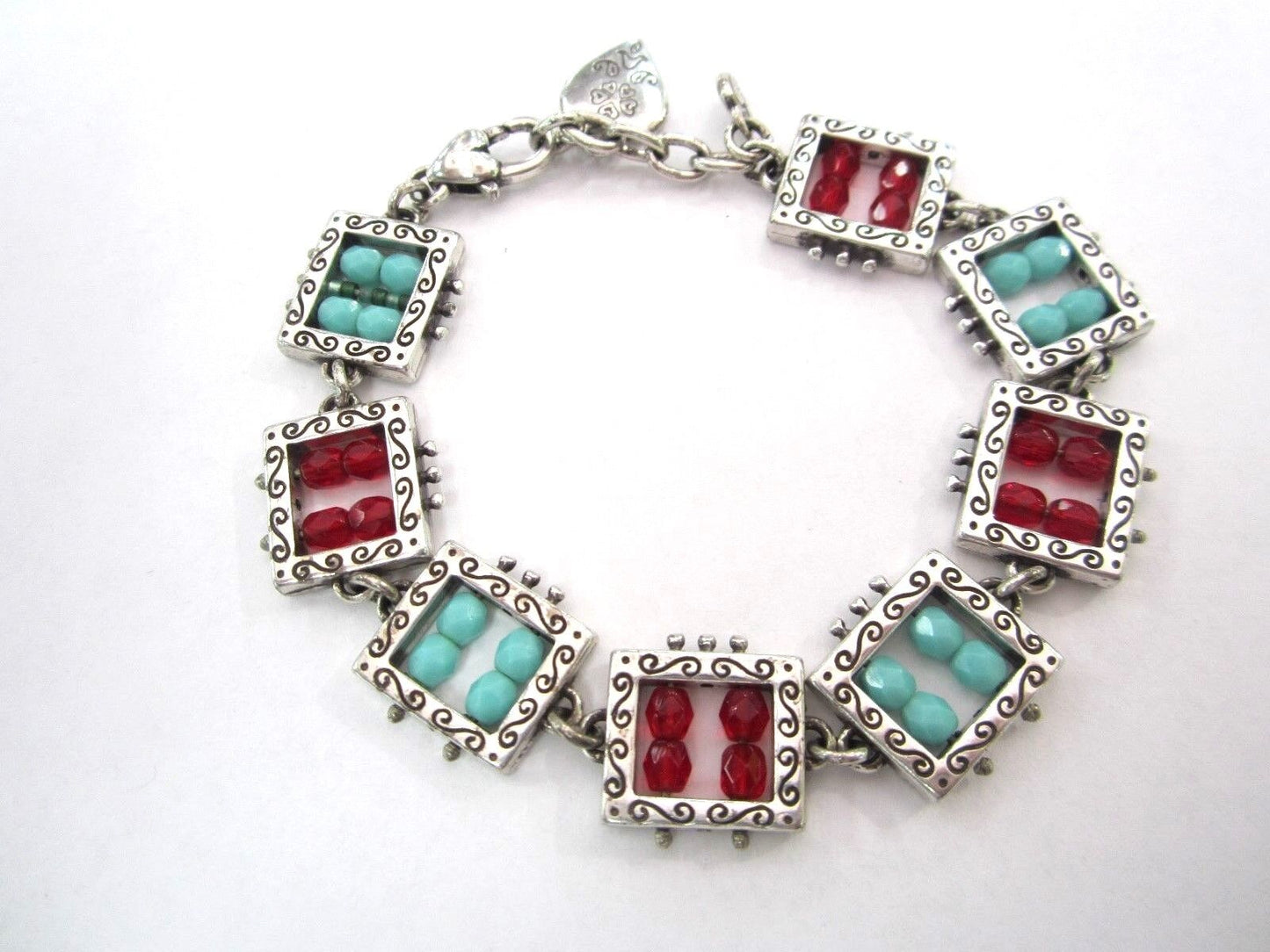 RETIRED BRIGHTON "BEADAZZELED" RED & TURQUOISE BLUE CRYSTAL BRACELET