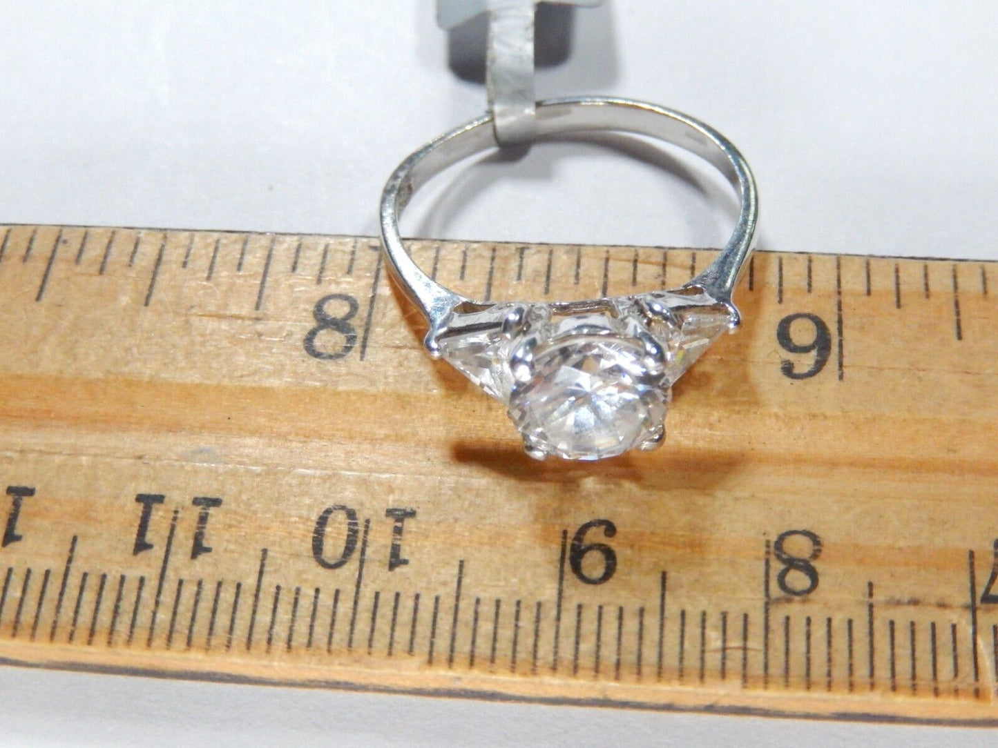 *VINTAGE*   Sterling Silver Three Stone 2.50 CT Cubic Zirconia CZ Ring Size 8.75