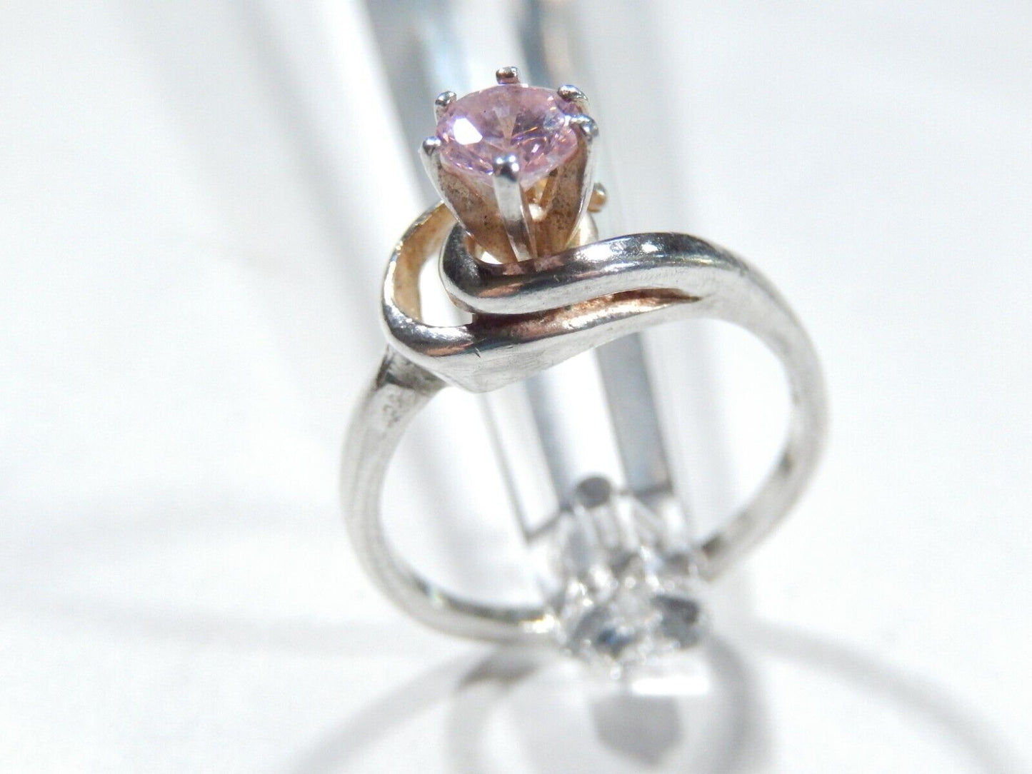 *VINTAGE*  Pink CZ  Swirl Elegant Cute Ring  925 Sterling Silver Band Size 8