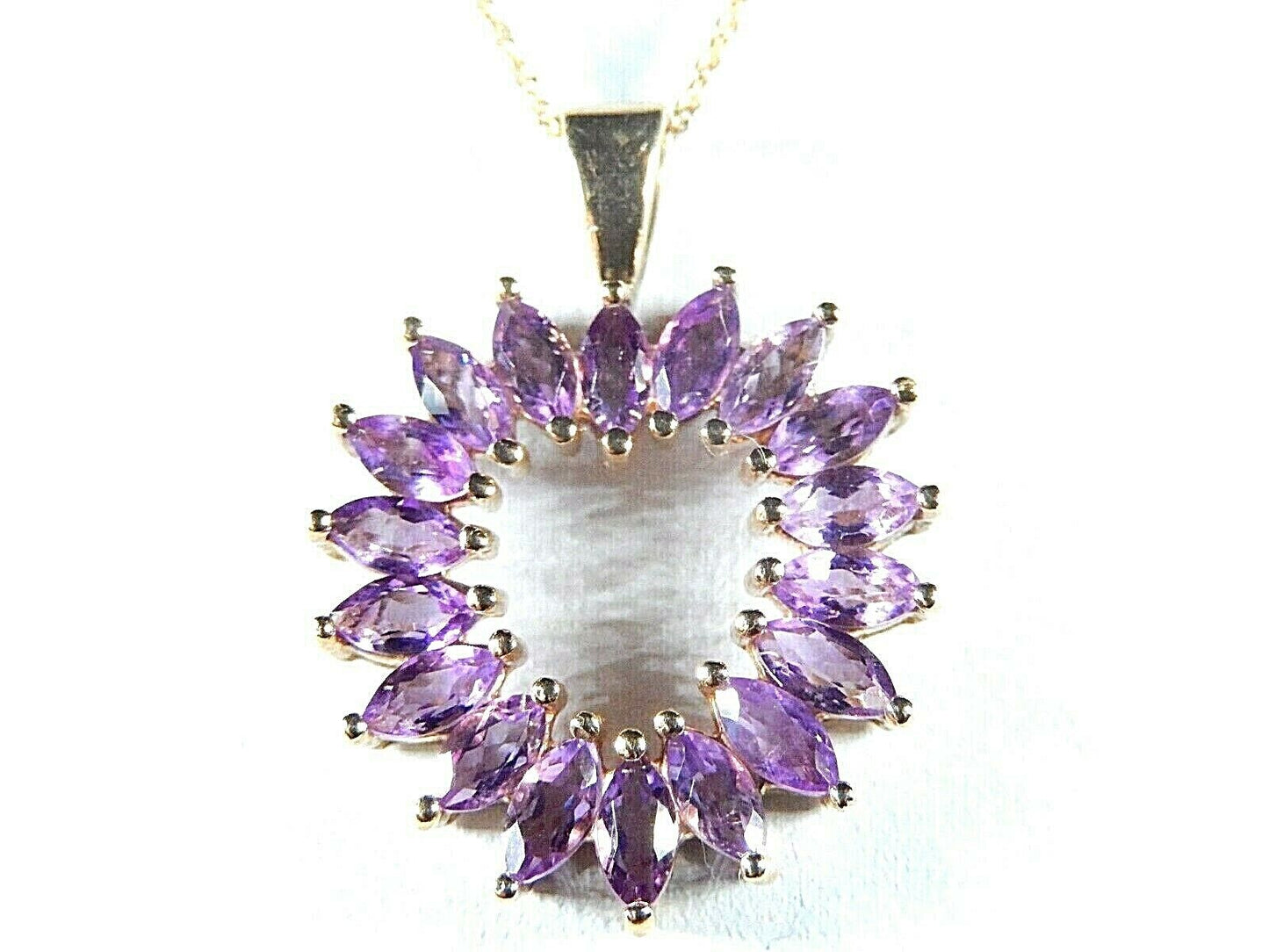 10K YELLOW GOLD MARQUISE GENUINE AMETHYST HEART SHAPED PENDANT 18" 14K Chain