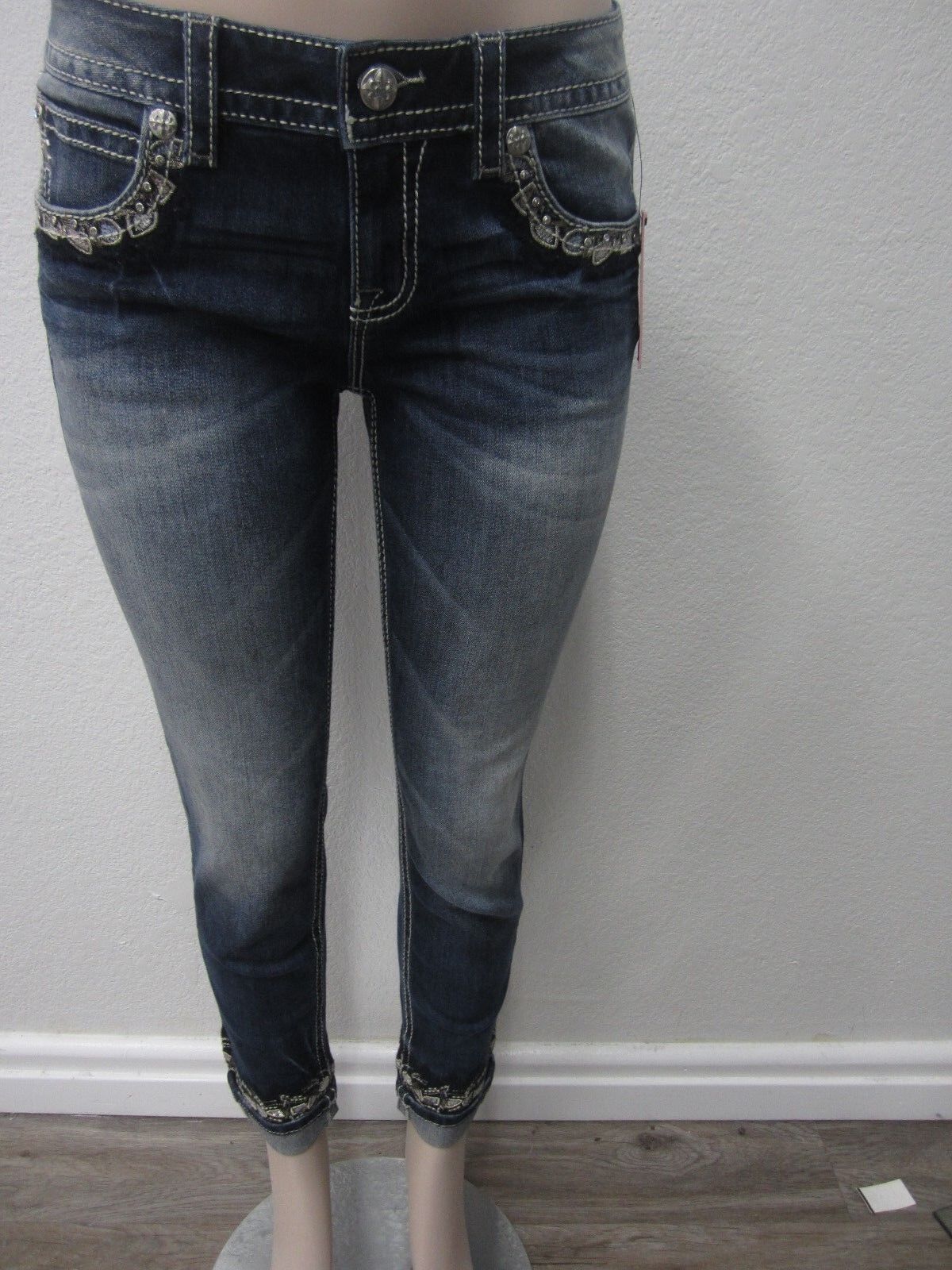 NWT MISS ME  MID-RISE CUFFED SKINNY MEDIUM BLUE JEANS MP7727CK SIZE 28 x 27 CUTE