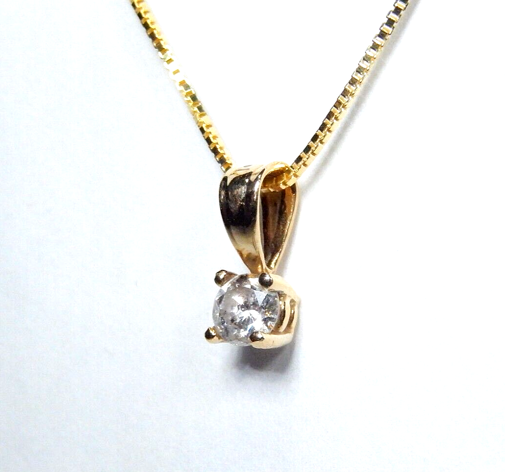 14KT YELLOW GOLD .20CT ROUND NATURAL DIAMOND SOLITAIRE PENDANT w/18"chain
