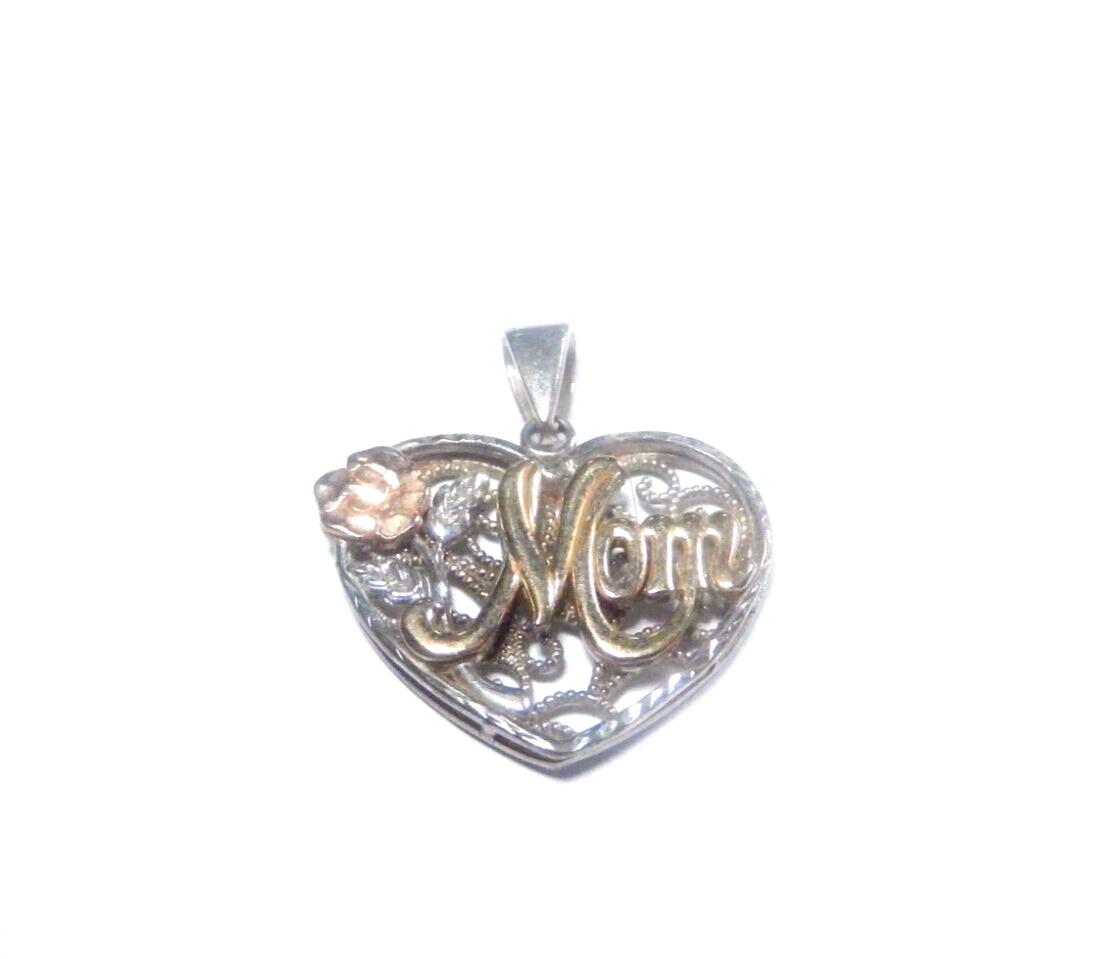 *VINTAGE*   10K Yellow Gold Mom & Rose with Sterling Silver  Heart Pendant
