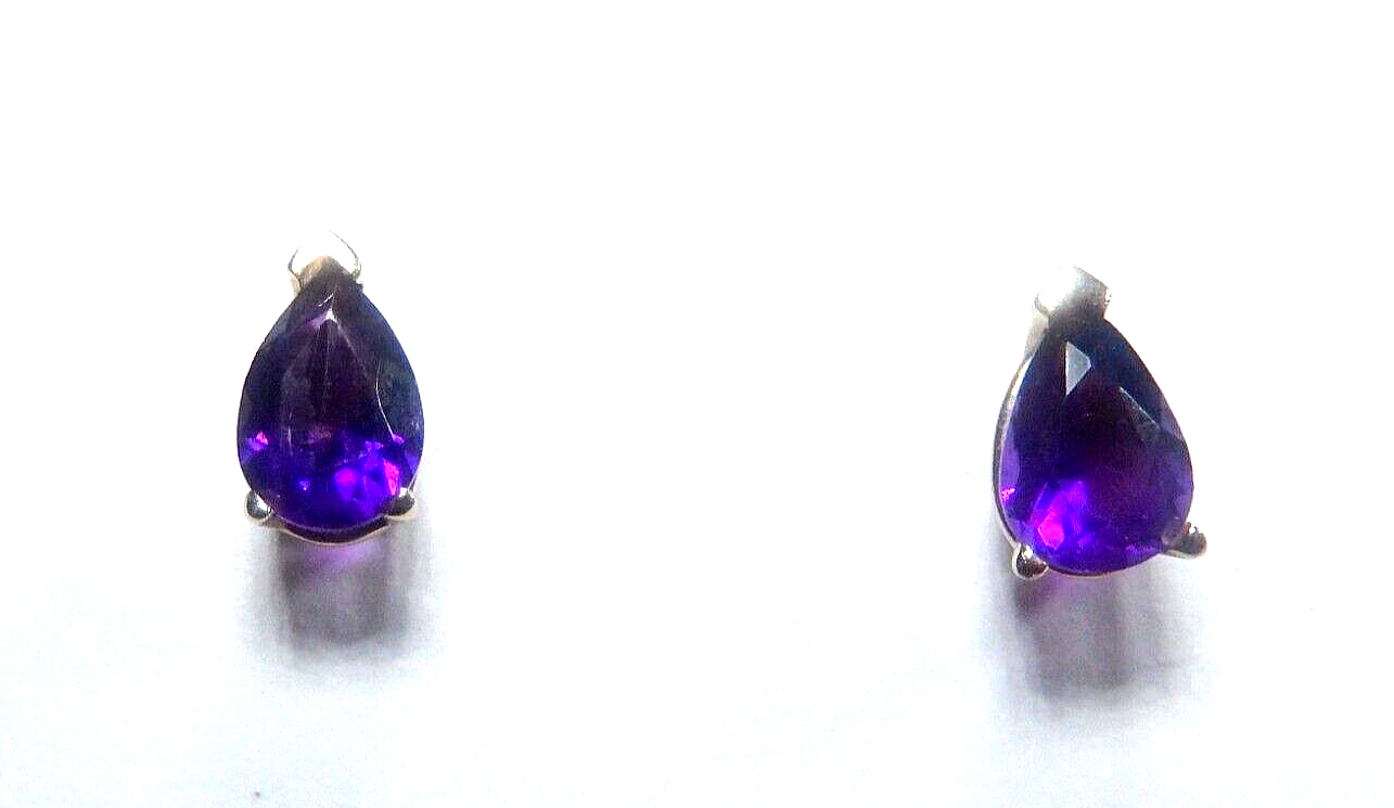 14K Yellow Gold 1.00 CT  Brazilian Amethyst Thick Basket Stud Earrings