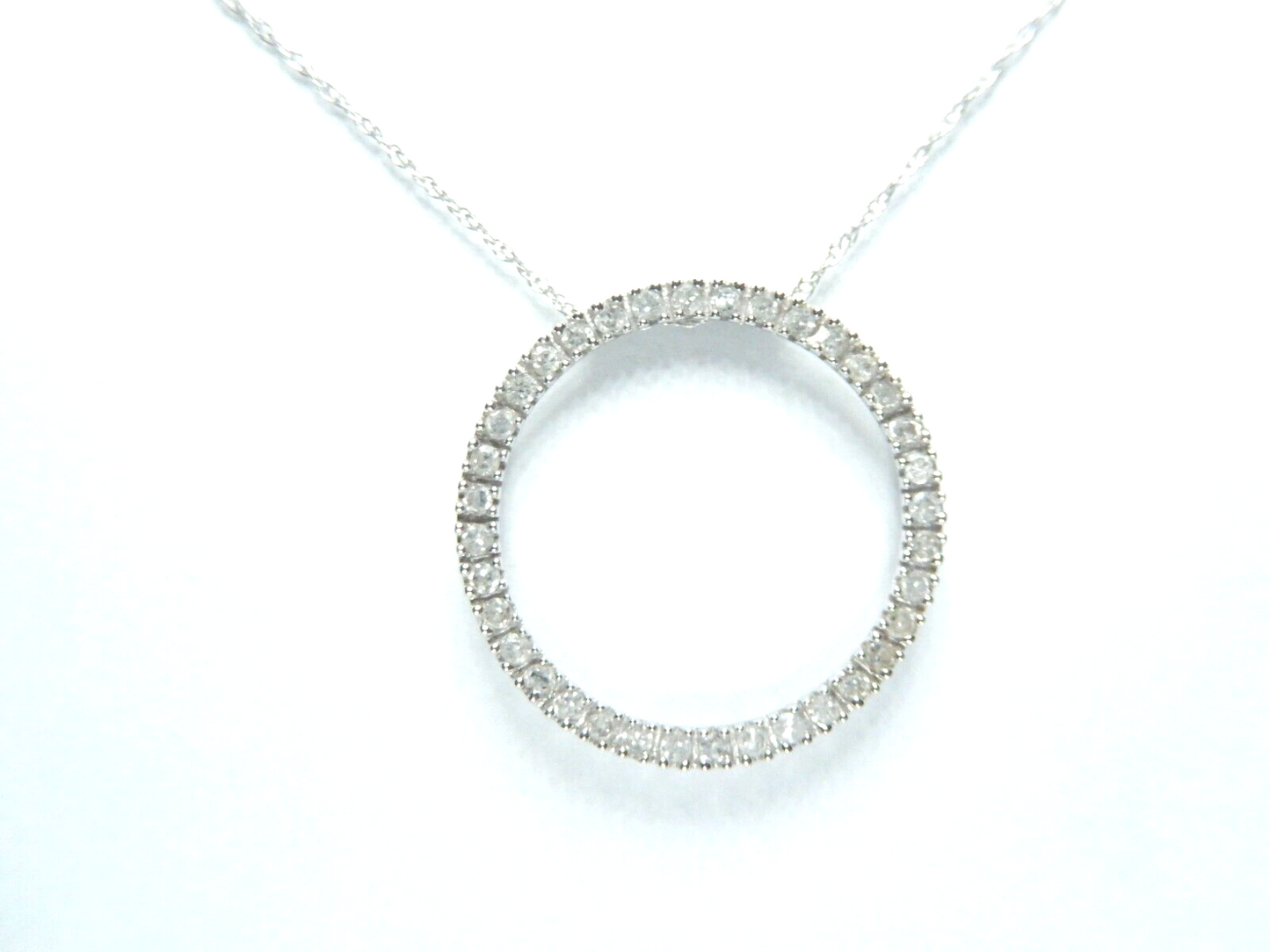 10K White Gold .33 Ct Round Natural Diamond Circle Of Life Eternity Pendant 18"C