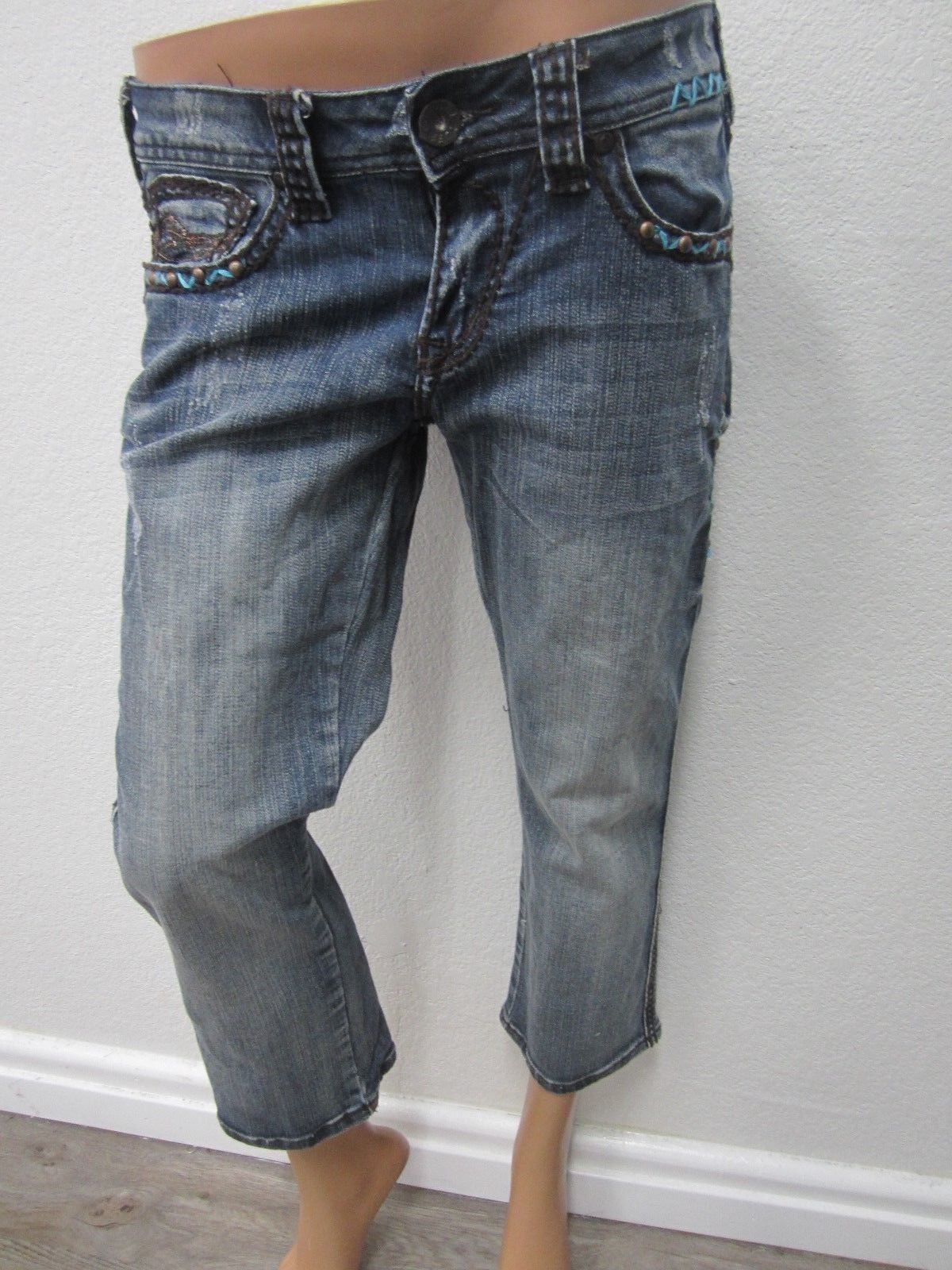 NWOT COWGIRLTUFF Copper Bling Jeans Womens Capri Distressed Stretch Sz 26 x 24