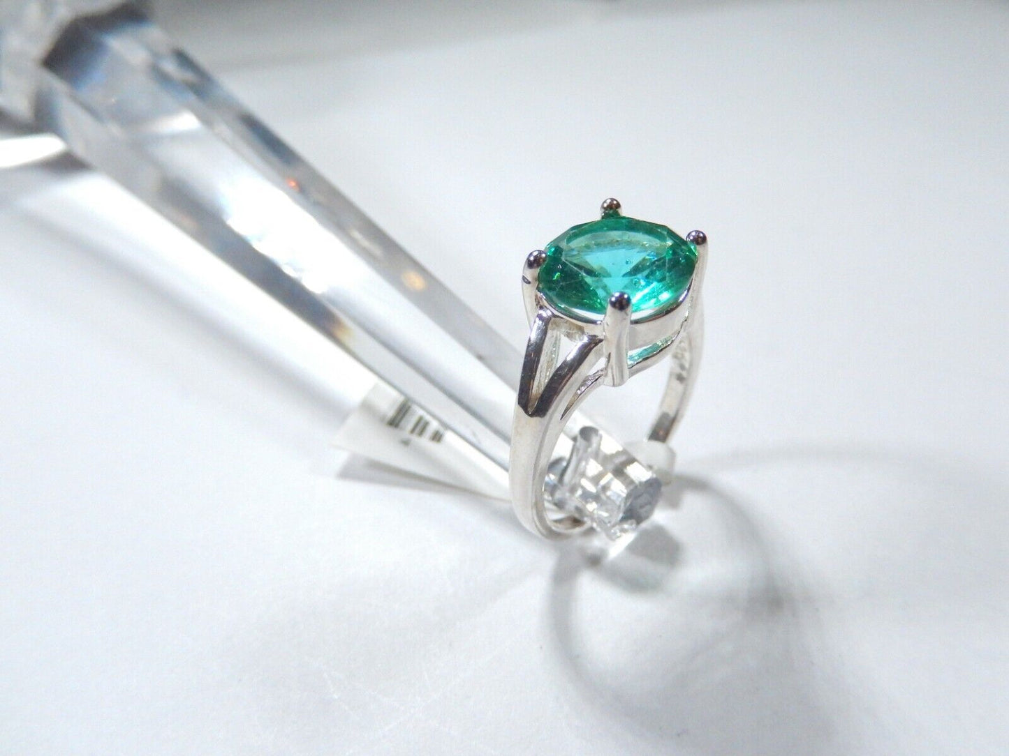 *VINTAGE* Sterling Silver 4Ct Lab Created Emerald Solitaire Wedding Ring Sz 6.75