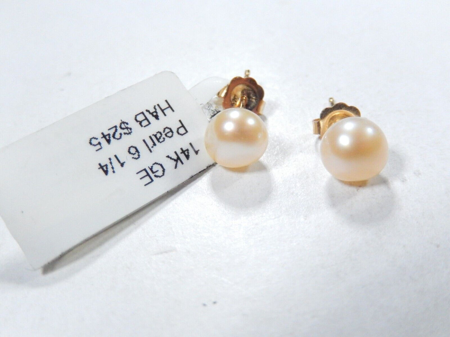 14K Yellow Gold 6.5mm Cultured Pearl Button Stud Earrings