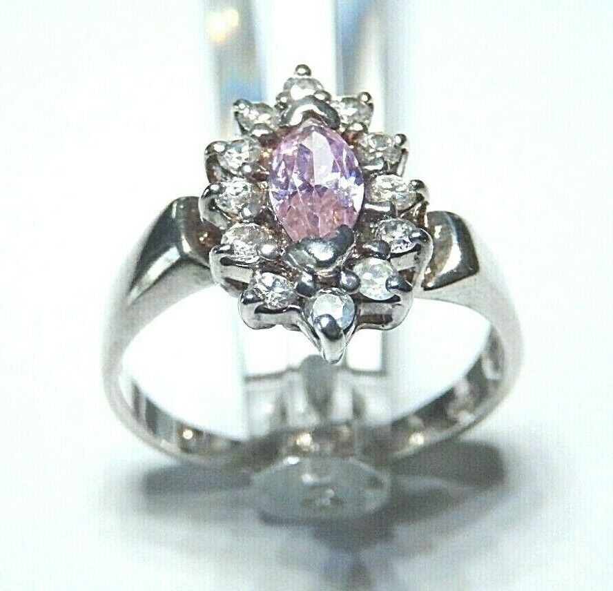 *VINTAGE* Sterling Silver Pink Sapphire & CZ  Elegant Cocktail  Ring Size  9.5