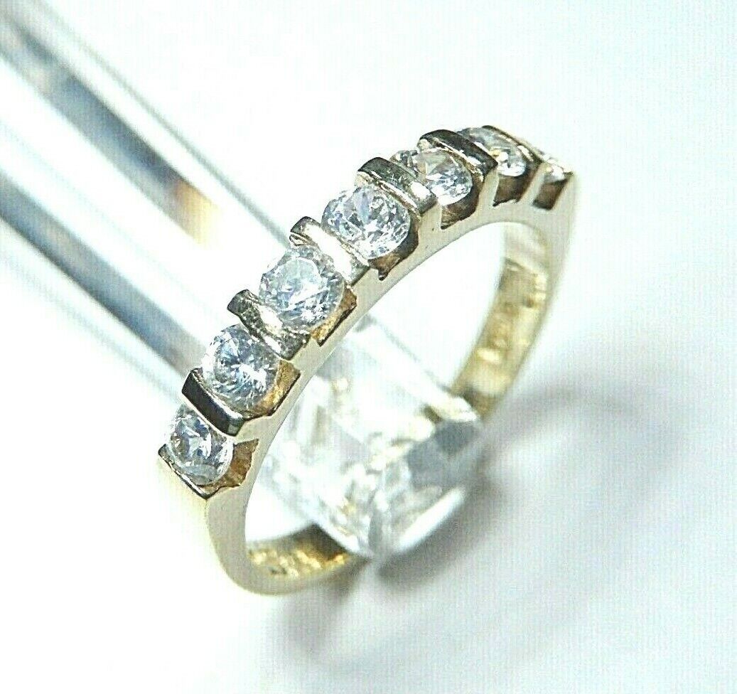 Sterling Silver Gold Vermeil Clear .75CT CZ Wedding Anniversary Band Ring Sz 6,5