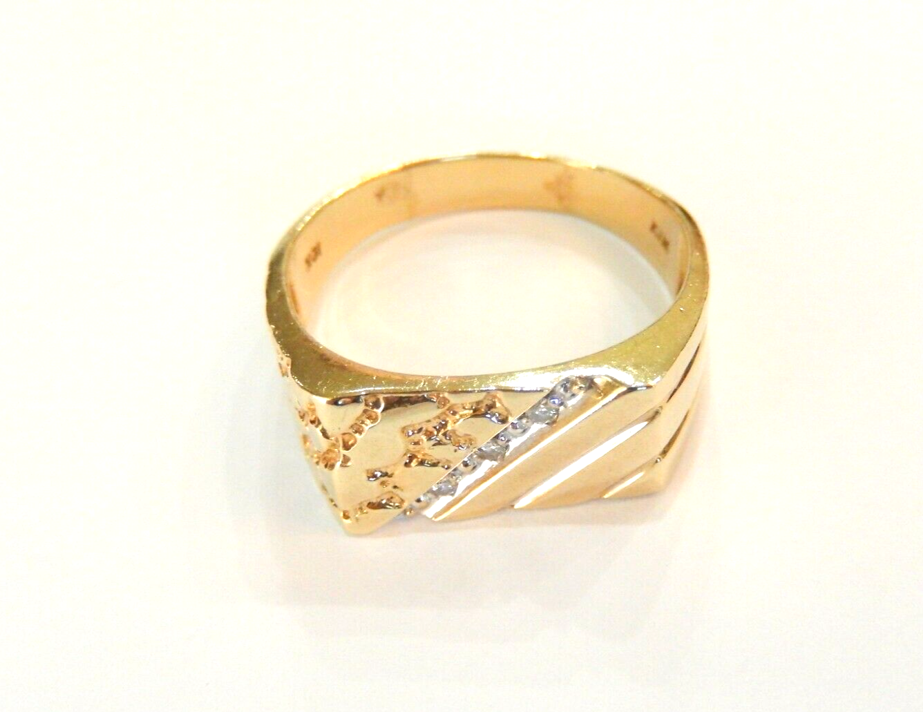 LARGE SIZE 13.5 - Men's 10K Yellow Gold Diamond Rectangle Nugget Band Ring