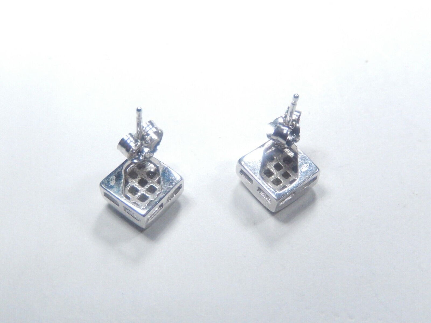 10K White Gold .33CT  Natural Diamond Square Cluster Mens/Ladies Stud Earrings
