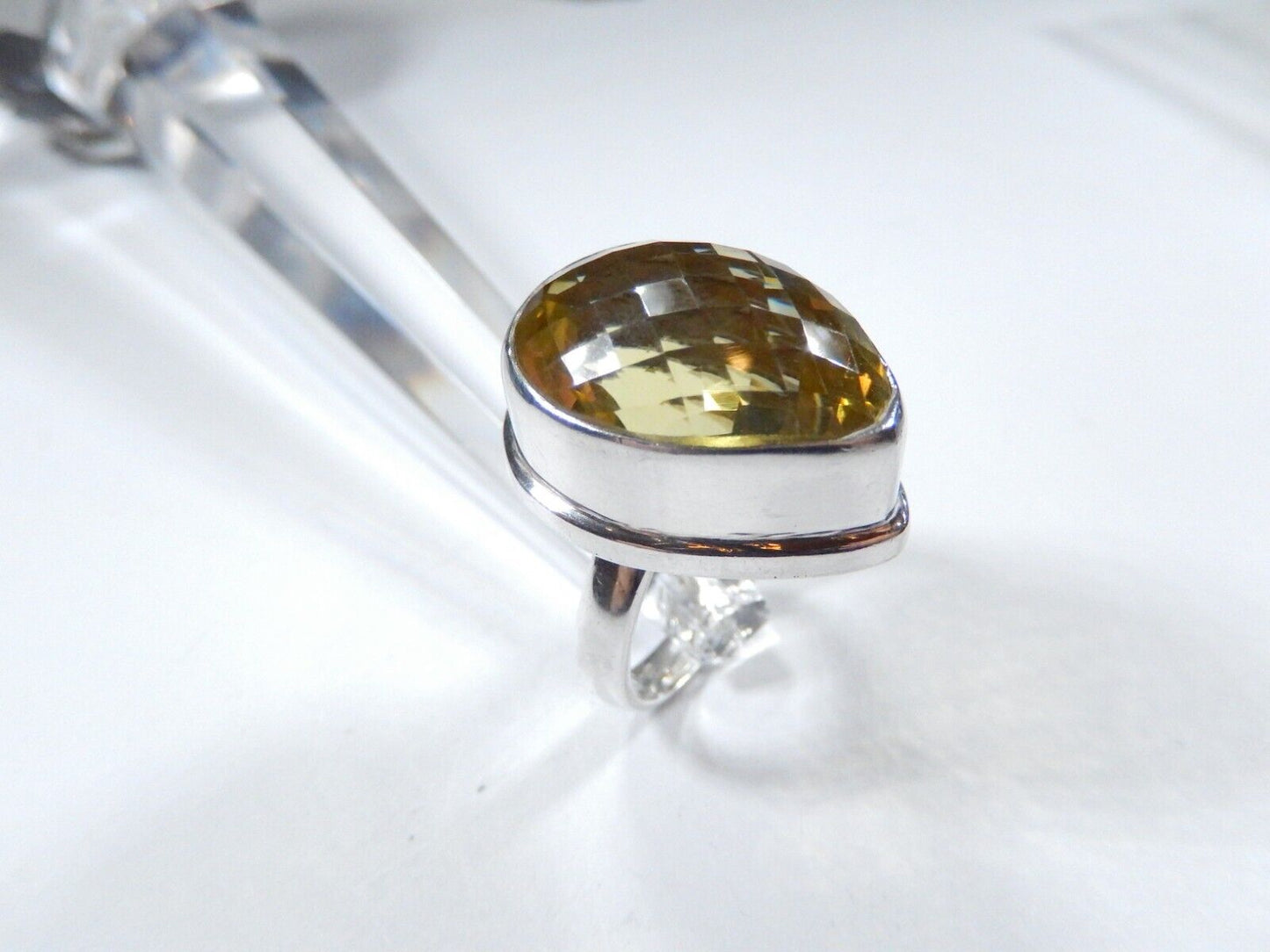 VINTAGE* HUGE STATEMENT Sterling Silver 22.0 CT Checkerboard CITRINE Ring Sz10.5