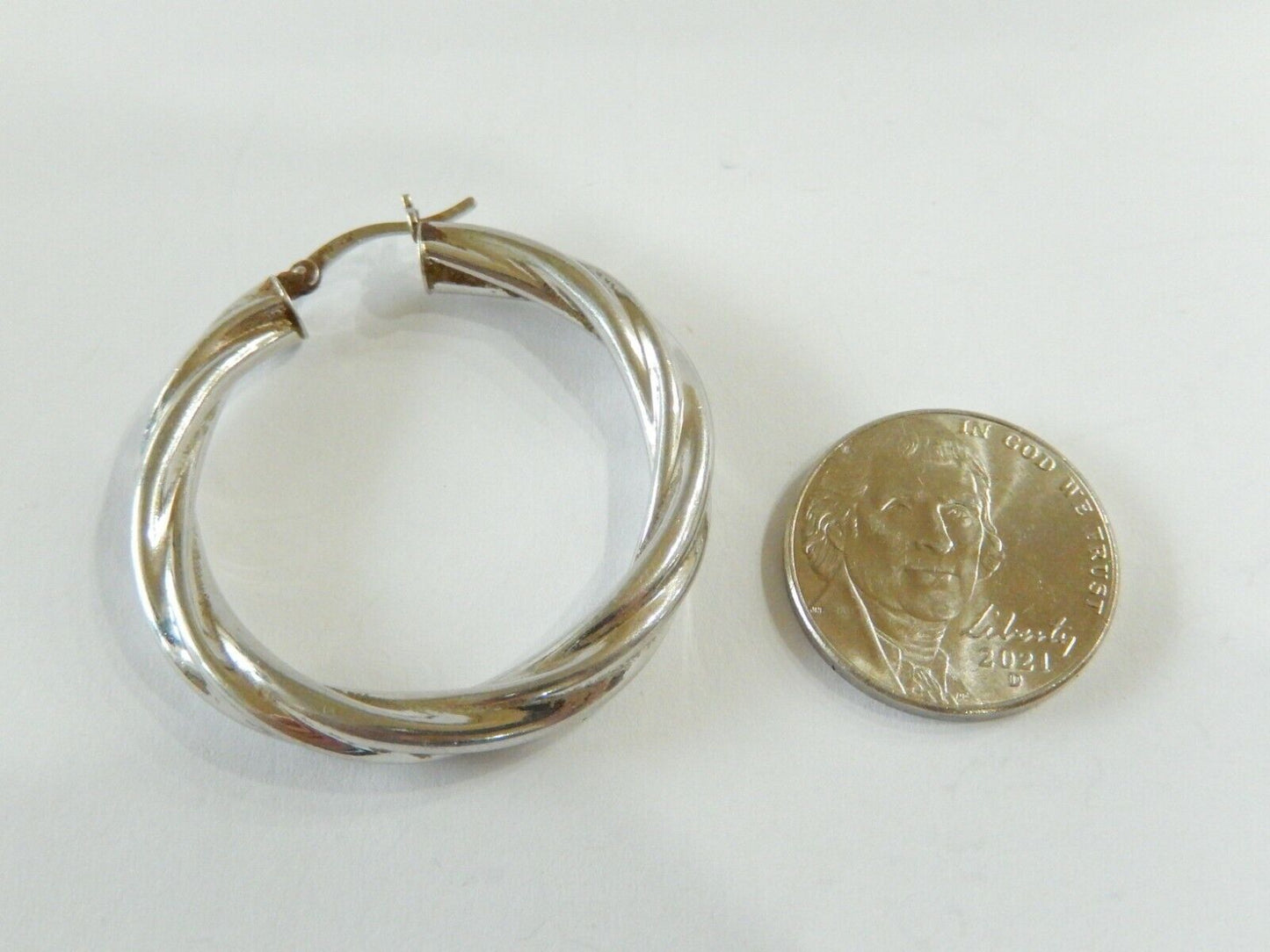 *VINTAGE*  LARGE 925 Sterling Silver Twisted Style Puffed Hoop Earrings  1.5"