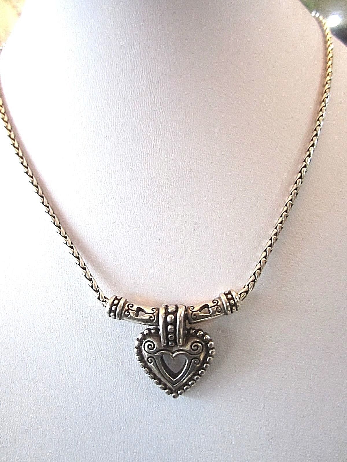 RETIRED Brighton 16"-18" Silver Detailed Heart Design Necklace