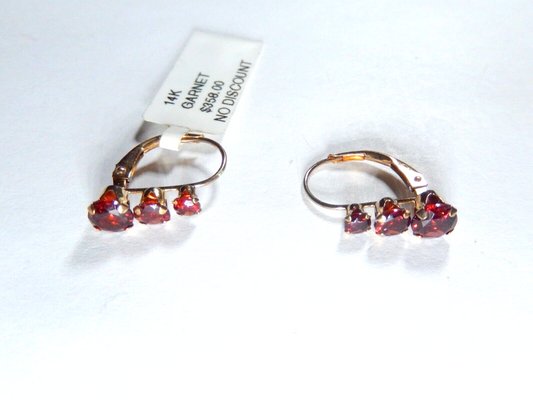 *NWT* 14k Yellow Gold 1.75 CT Round Rhodolite Garnet Lever-back Earrings