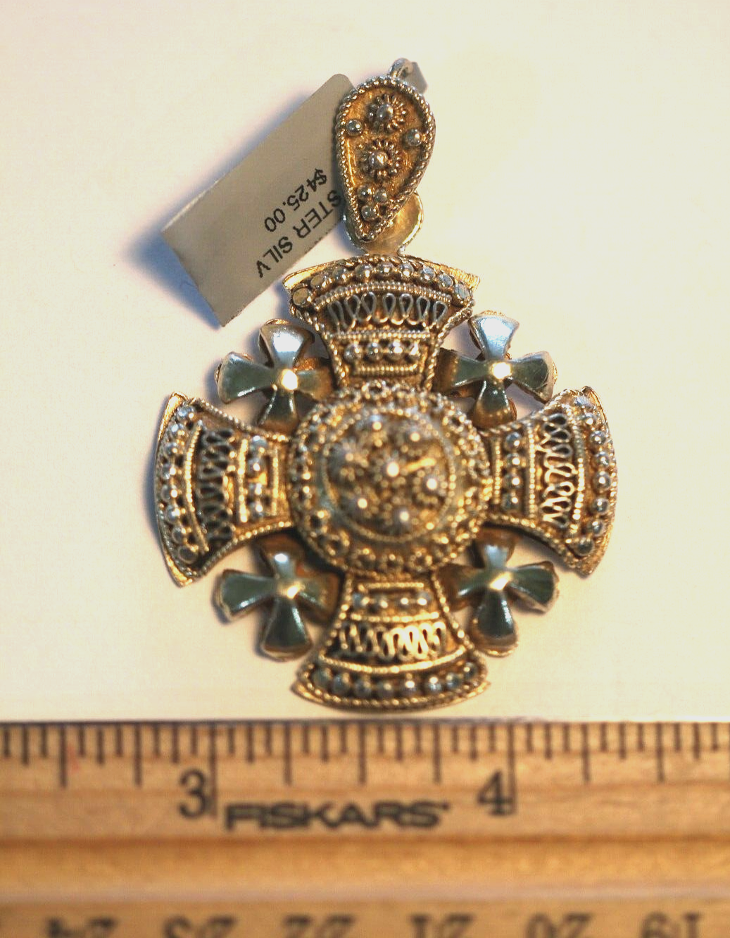 *VINTAGE* Beautiful LARGE Sterling Silver 950 Jerusalem Cross Pendant