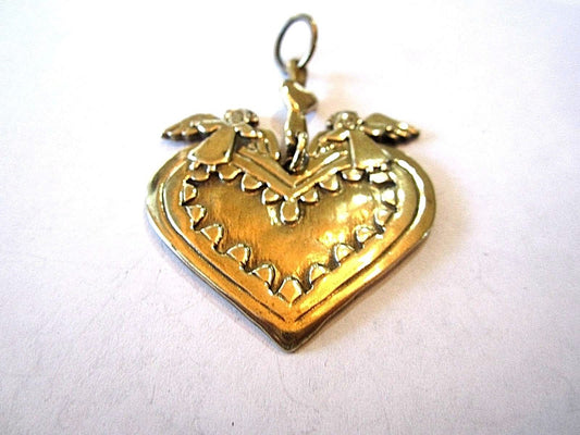 RETIRED RARE Large Jeep Collins Brass Heart with Angels Dangle Pendant HTF