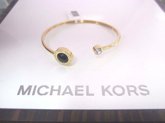 NEW Michael Kors Logo Green &  Gold Tone & Rhinestone Stud Bracelet