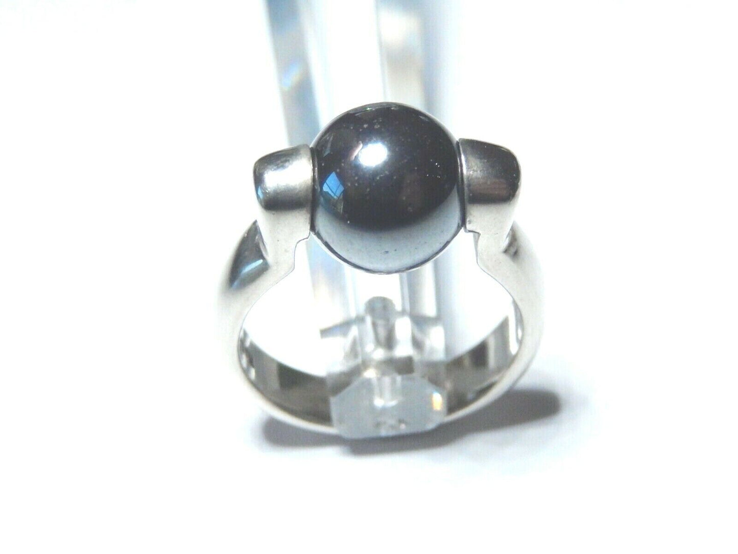 *VINTAGE*  Sterling Silver Spinning 10mm Round Black Hematite Designer Ring Sz 7