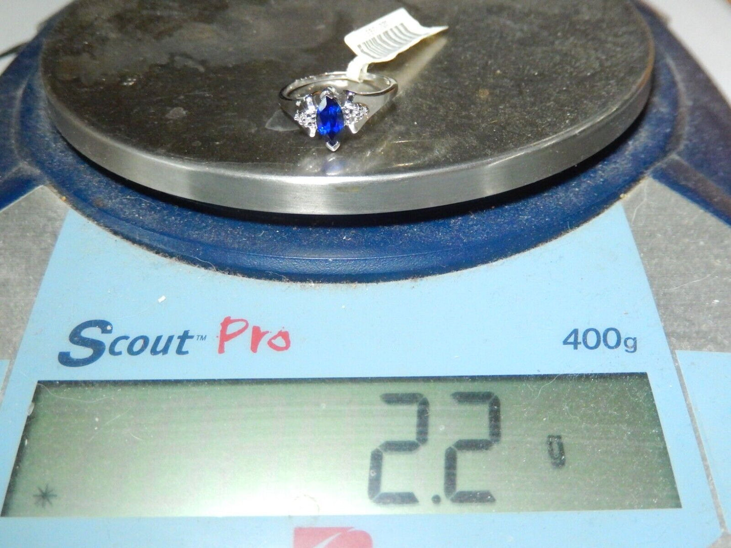 *NWT* 10k White Gold Lab Created Marquise Sapphire And Diamond Ring Size 7.25