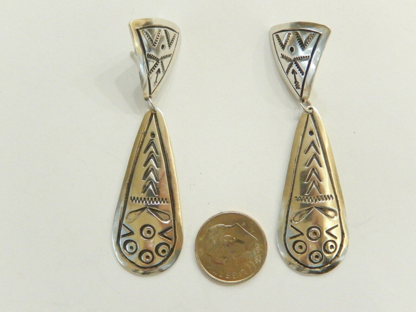 *VINTAGE* TAXCO  Sterling Silver Mexico Dangle Drop Earrings Pierced 2.5" TALL