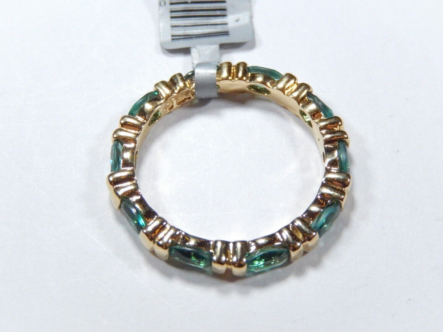 *VINTAGE* Gold Vermeil Sterling Silver Lab Created EMERALD ETERNITY RING Sz 9.75