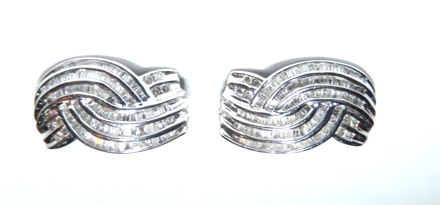 14K White Gold 2.00 CT Natural Baguette Cut Diamond Huggie Hoop  Earrings