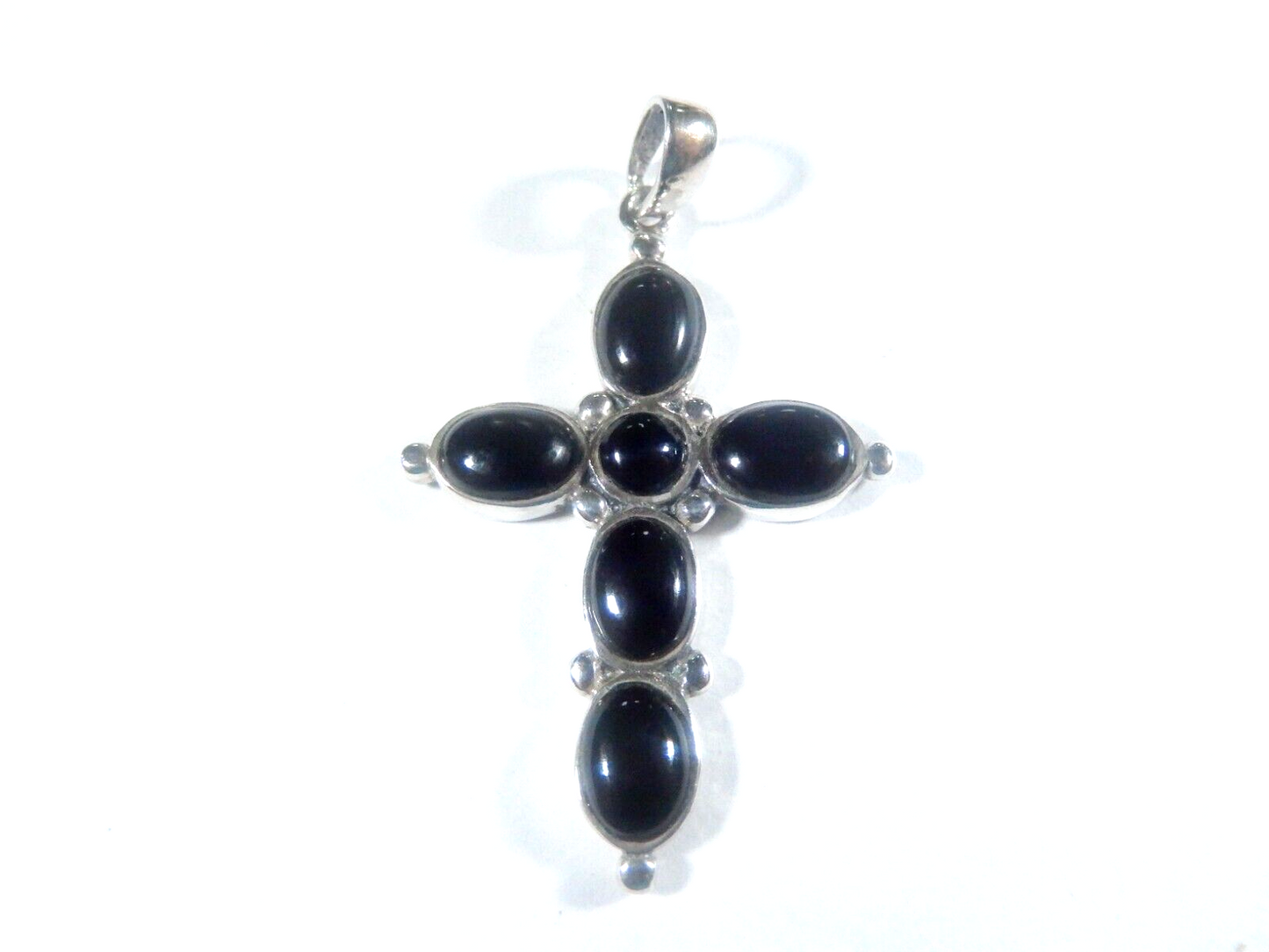 VINTAGE  925 STERLING SILVER & BLACK ONYX CROSS PENDANT