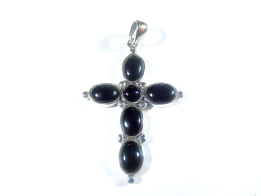 VINTAGE  925 STERLING SILVER & BLACK ONYX CROSS PENDANT