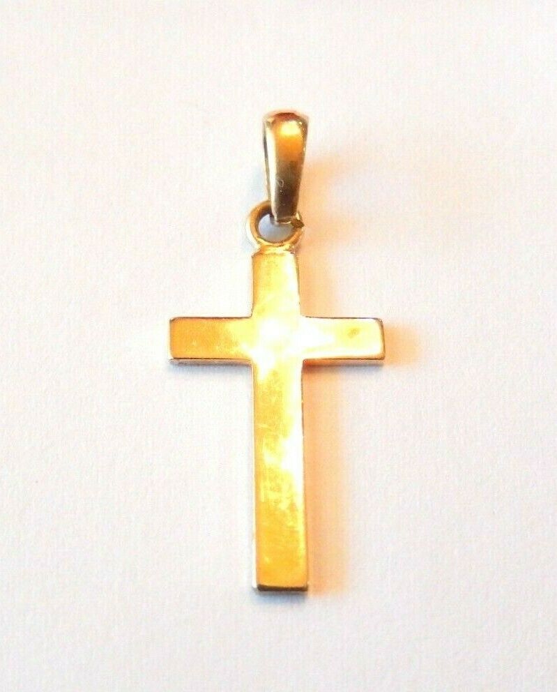 14K Yellow Gold  Polished Block Style Stick Cross Pendant
