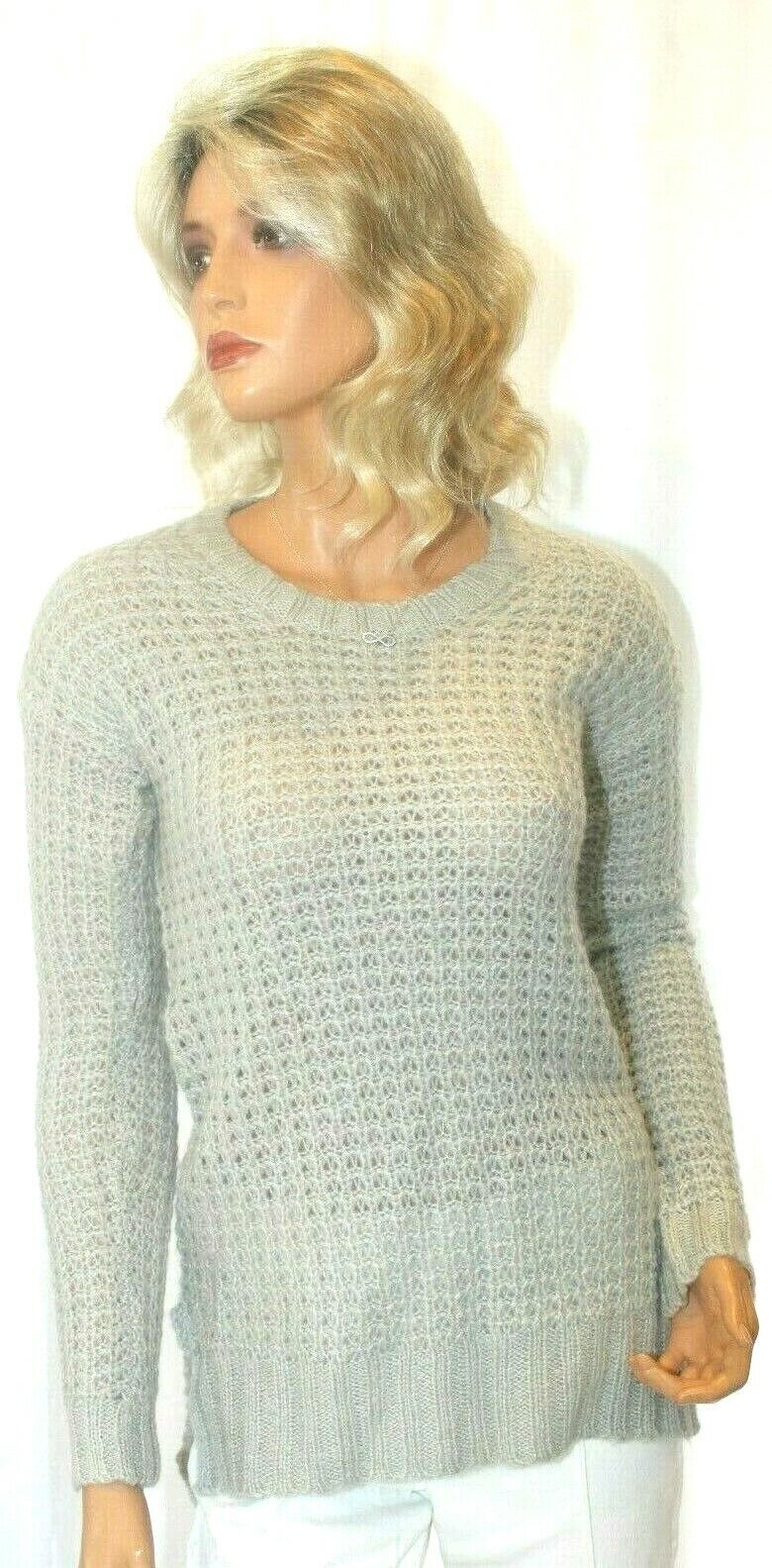 Rue 21 Women's Crochet Knit Long Sleeve  Sweater Grey Top  Size X-Small