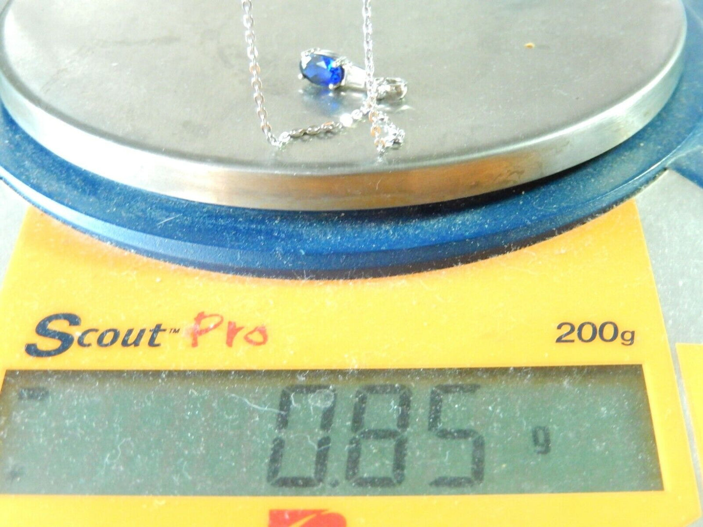 *NWT* 10k White Gold  Oval Sapphire and White Sapphire Pendant  w/18" Chain