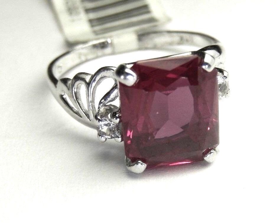 10k White Gold Diamond & Emerald Cut Lab-Created 3.75CT Ruby Solitaire  Sz 4.75