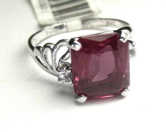 10k White Gold Diamond & Emerald Cut Lab-Created 3.75CT Ruby Solitaire  Sz 4.75