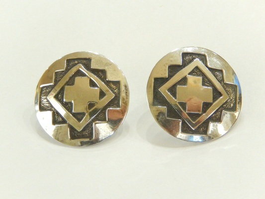 *VINTAGE*  Native American Signed Navajo Sterling Silver Concho Earrings