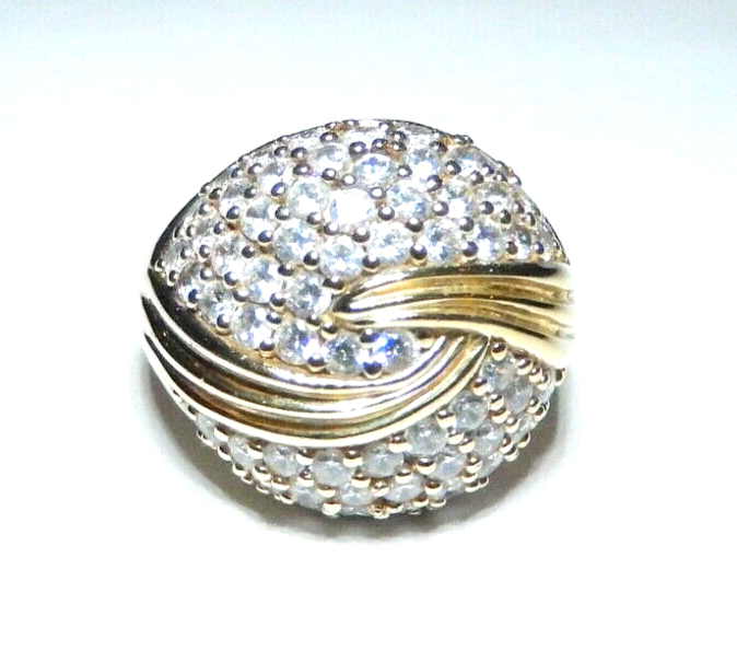 14K Yellow Gold Vermeil Sterling Pave CZ Dome Ring, Size 7.25