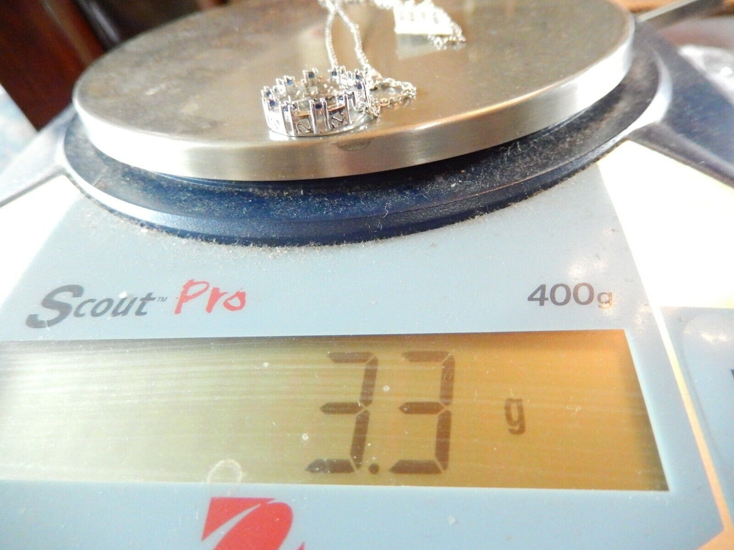 *NWT*  10K White Gold Sapphire & Natural Baguette Diamond Circle Pendant w/18"Ch