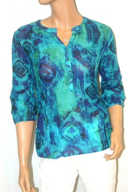 CHICO's Green/Blue  Pullover Top w/ Adjustable Elastic Sleeves Size 0  VERY CUTE