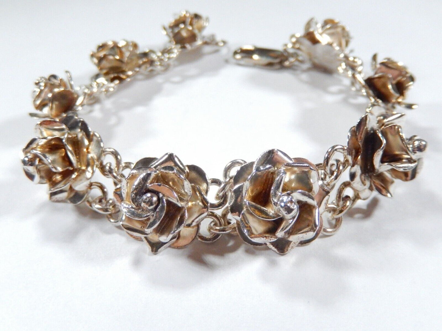 ~VINTAGE~ Taxco Sterling Silver 3D Rose Bracelet Marked TC-18 925 Mexico 7"