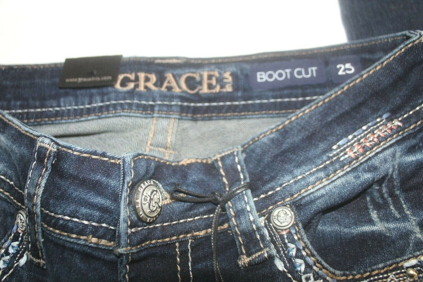 *NWT* Grace in LA Womens Denim Dark Blue Boot Cut "LOTS OF BLING" Jeans