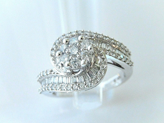 14K White Gold 2CT Natural VS Round / Baguette Diamond Engagement Wedding Ring