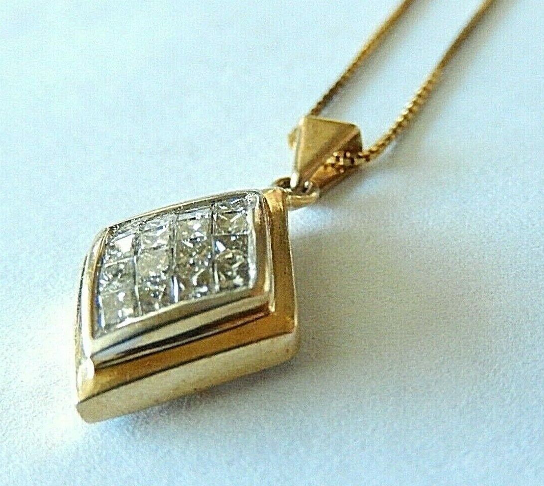 *VINTAGE*  14K Yellow Gold 1CT VS Princess Cut Diamond Pendant With 18" Chain