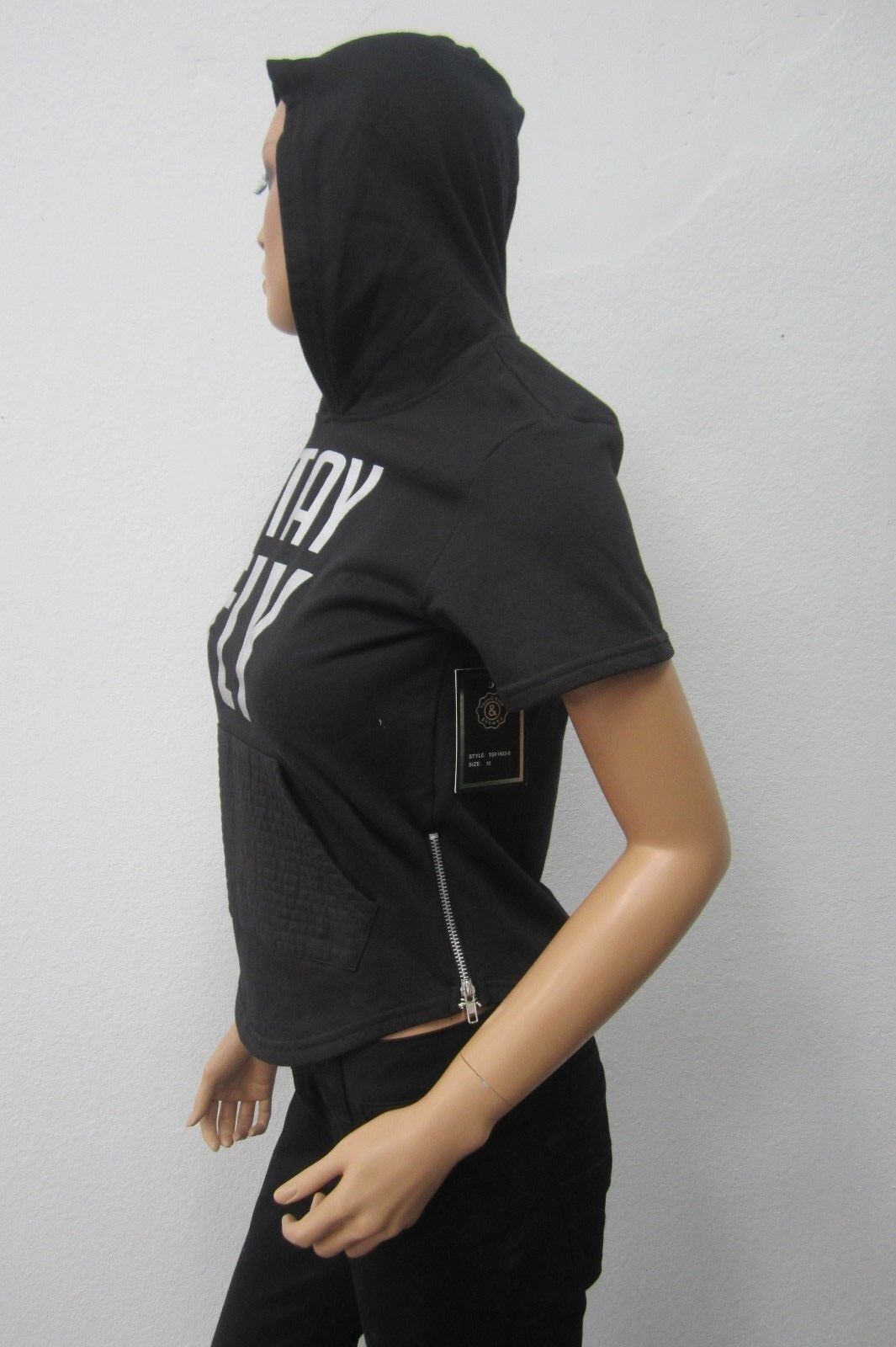 *NWT* Young Rich & Famous Women's Black "STAY FLY" Cotton Hoodie Sz 10