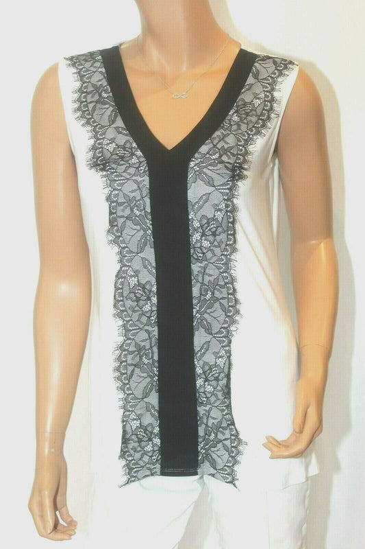 *NWT* Perseption Concept CUTE Slinky Lace Tunic White,Blk Top  Sleeveless Size S