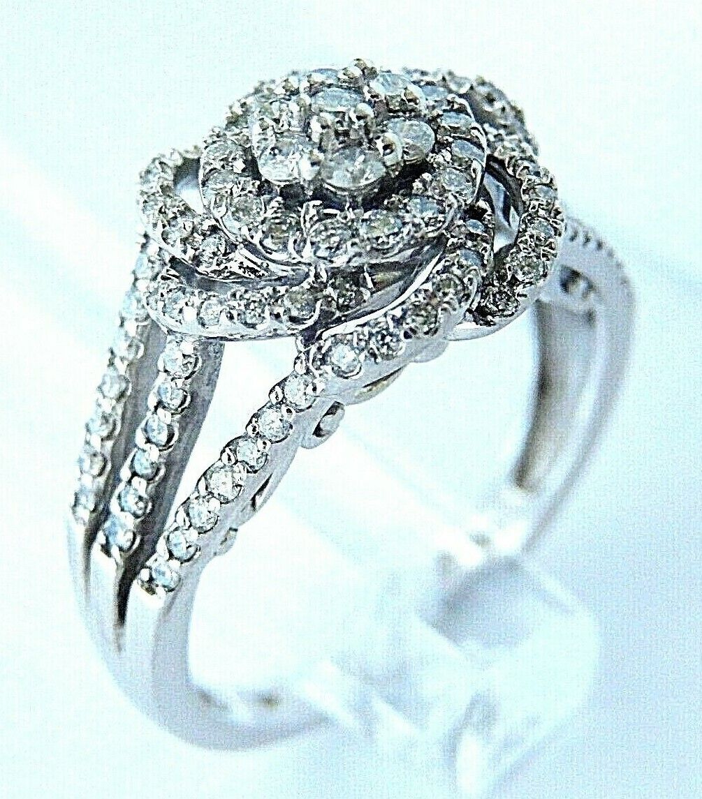 1.25CT Natural VS Diamond Halo Engagement Bridal Ring 14K White Gold Size 7.25