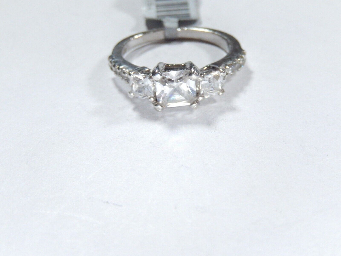 *VINTAGE*  2.00 CT Sterling Silver 3-Stone Princess CZ Wedding Ring Size 8